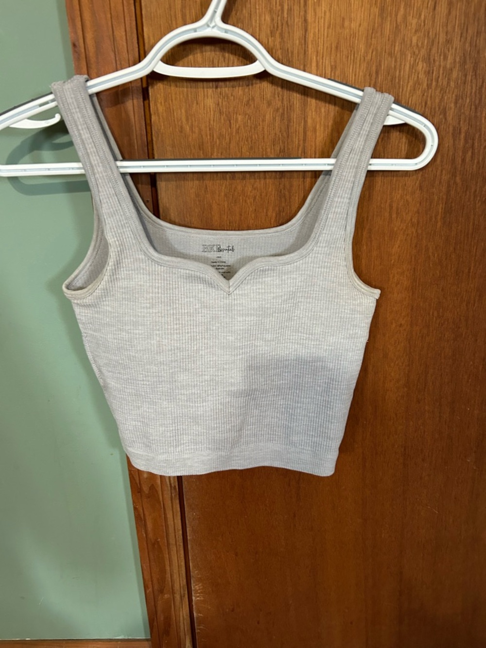 BKE Essentials Ribbed Square Neck Crop Tank - Light Gray